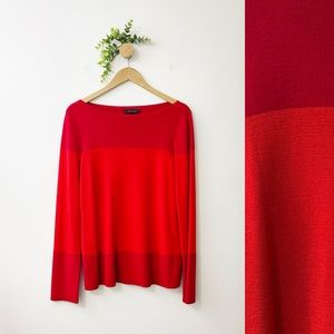 Ann Taylor Nylon Blend Red Striped Boat Neck Sweater